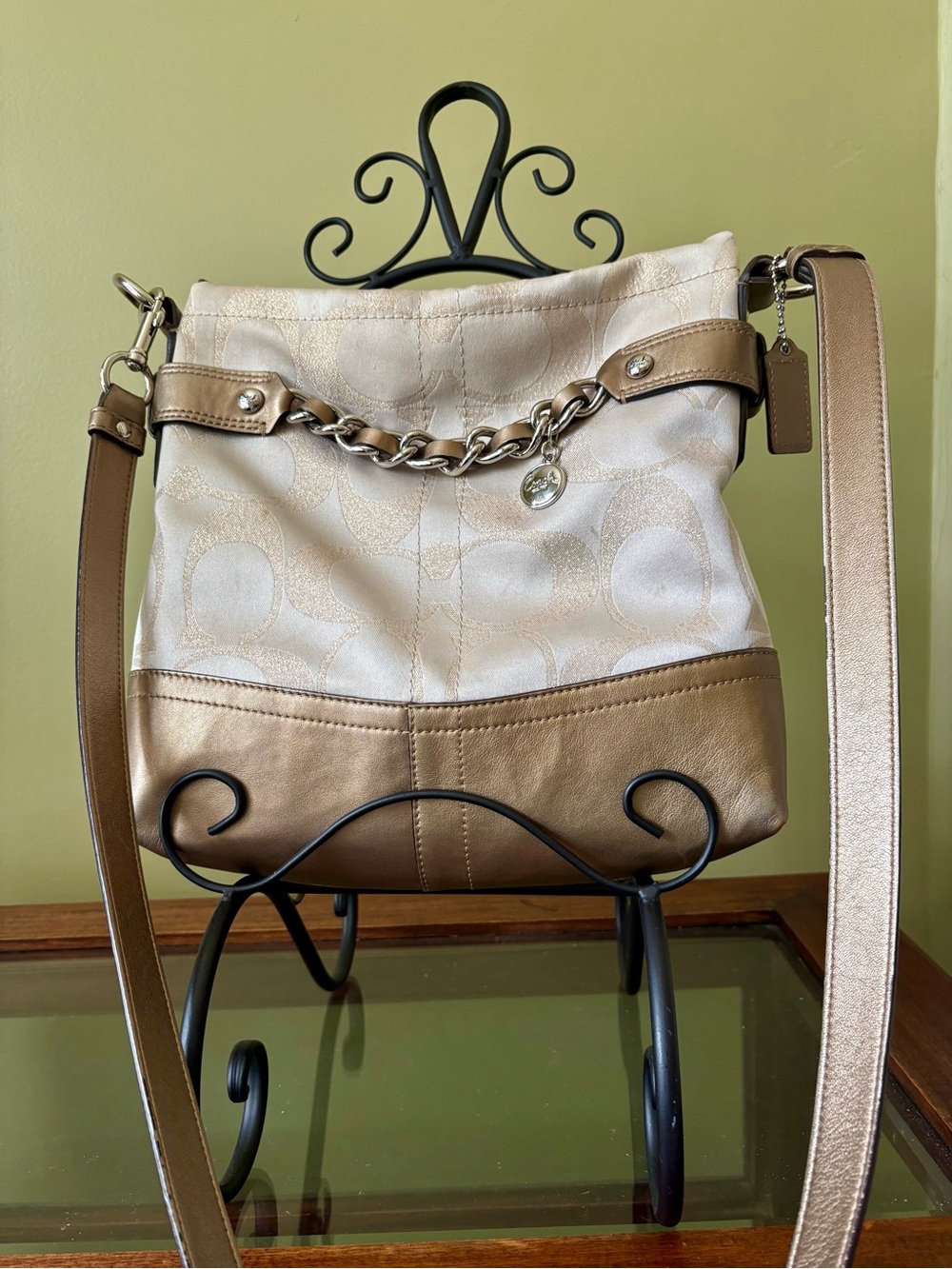 Metallic Gold and Cream Women’s Shoulder Bag